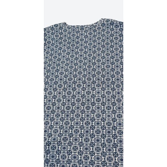 BLUE MOUNTAIN SHORT SLV PULL-OVER V-NECK TOP, WOMENS, 2X, BLUE GEOMETRIC PATTERN - Picture 6 of 11